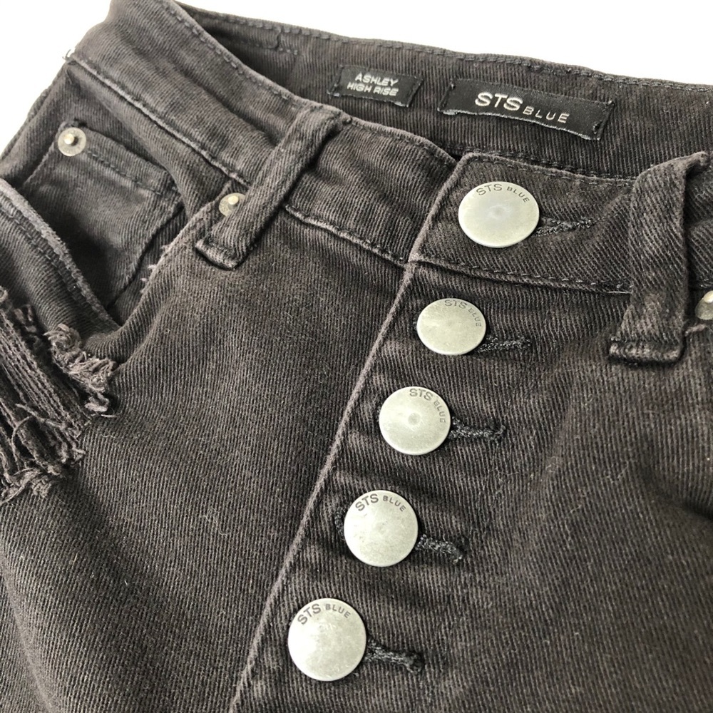 STS Blue Shorts Ashley High Rise Distressed Button Fly Raw Rayed Hem Black 0 - Picture 2 of 15